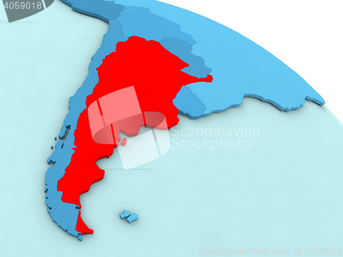 Image of Argentina in red on blue globe