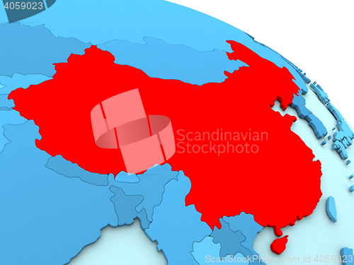 Image of China in red on blue globe