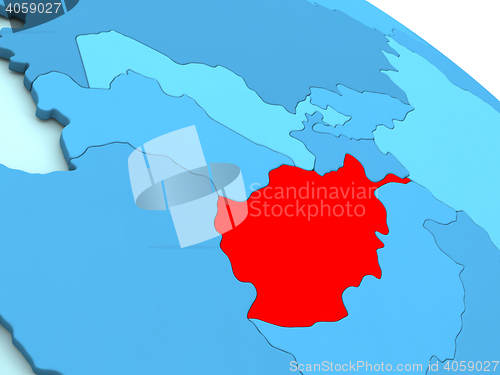 Image of Afghanistan in red on blue globe