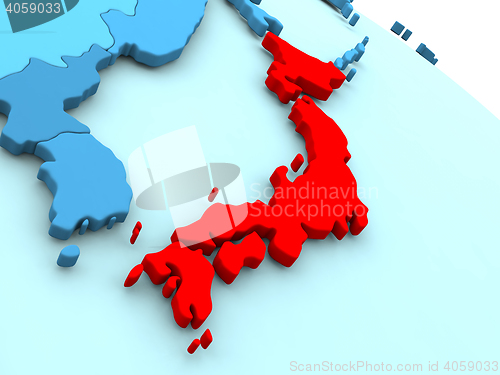 Image of Japan in red on blue globe