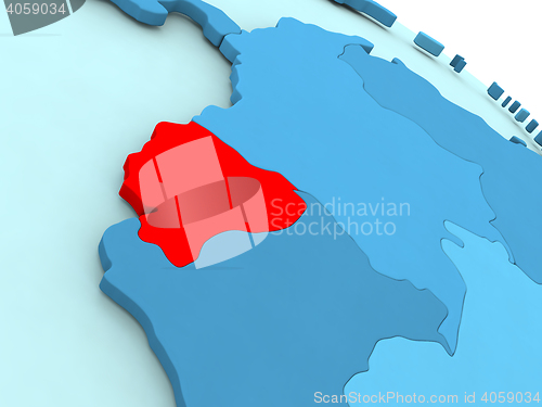 Image of Ecuador in red on blue globe
