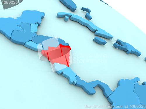 Image of Nicaragua in red on blue globe