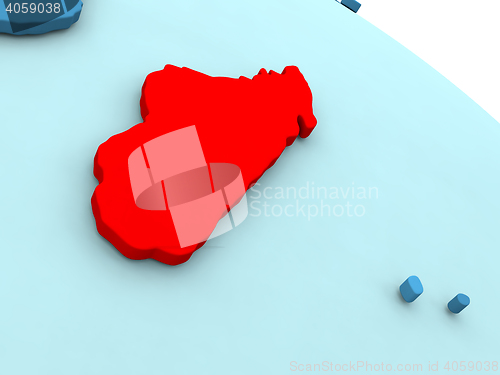 Image of Madagascar in red on blue globe