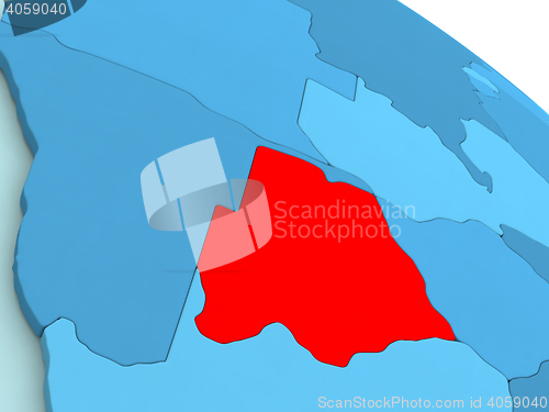 Image of Botswana in red on blue globe