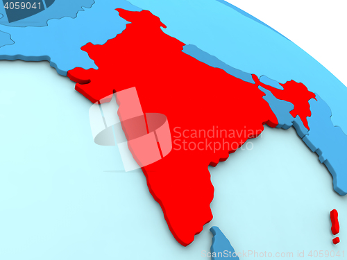 Image of India in red on blue globe