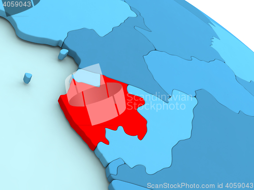 Image of Gabon in red on blue globe