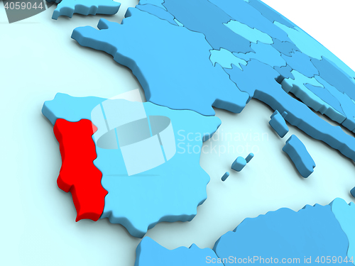Image of Portugal in red on blue globe