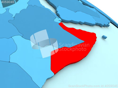 Image of Somalia in red on blue globe