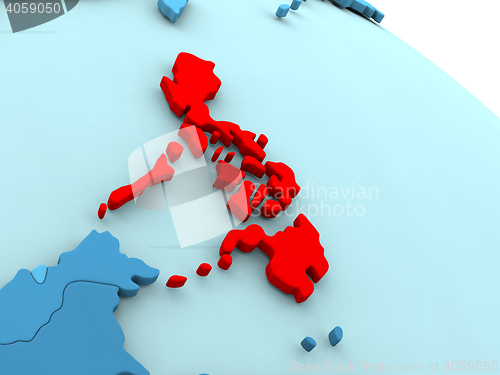 Image of Philippines in red on blue globe