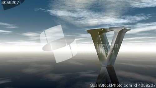 Image of metal uppercase letter v under cloudy sky - 3d rendering