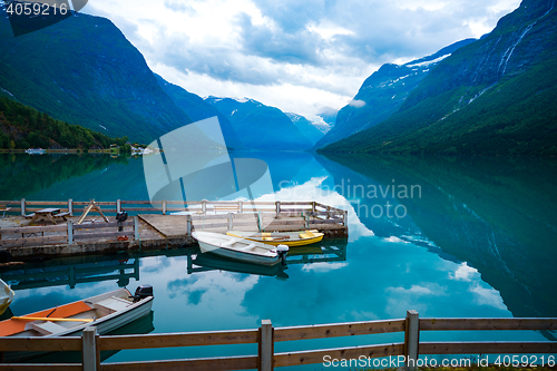 Image of lovatnet lake Beautiful Nature Norway.