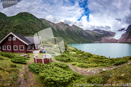 Image of Glacier on the viewing platform. Svartisen Glacier in Norway.