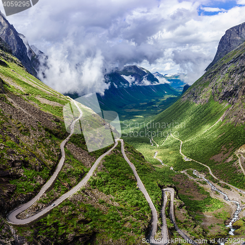 Image of Troll\'s Path Trollstigen or Trollstigveien winding mountain road