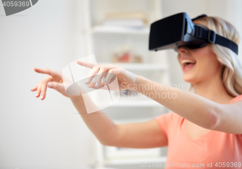 Image of woman in virtual reality headset or 3d glasses