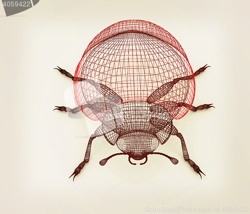 Image of beetle. 3D illustration. Vintage style.