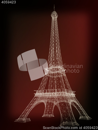 Image of 3d Eiffel Tower render. 3D illustration. Vintage style.