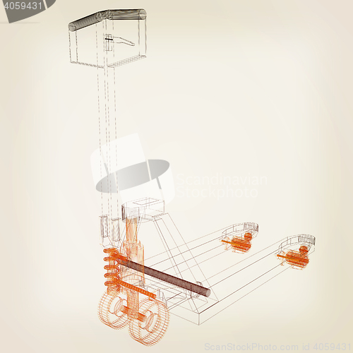 Image of 3d model pallet jack. 3D illustration. Vintage style.