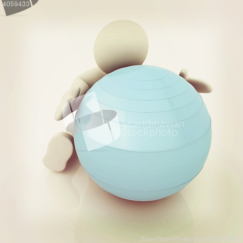 Image of 3d man exercising position on fitness ball. My biggest pilates s