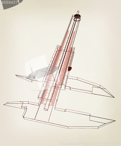 Image of Vernier caliper. 3D illustration. Vintage style.