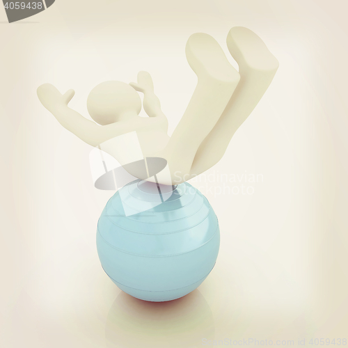 Image of 3d man exercising position on fitness ball. My biggest pilates s