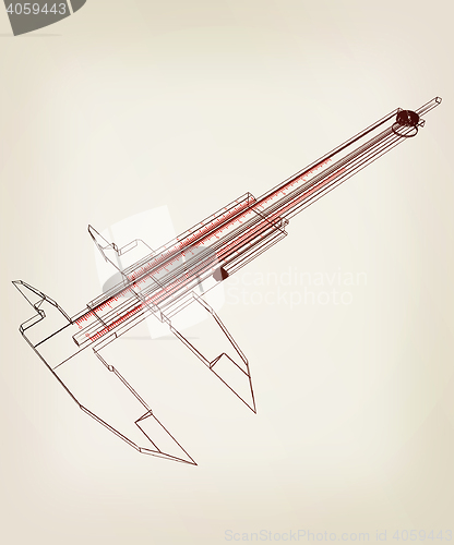 Image of Vernier caliper. 3D illustration. Vintage style.