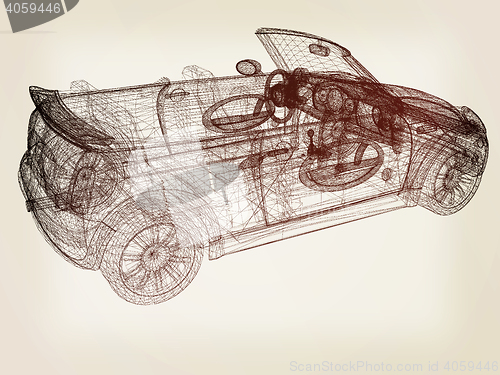 Image of 3d model cars . 3D illustration. Vintage style.