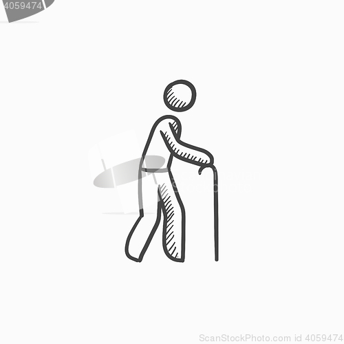 Image of Man with cane sketch icon.