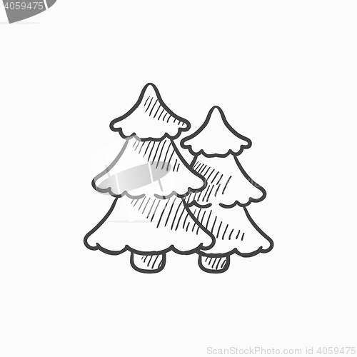 Image of Pine trees sketch icon.