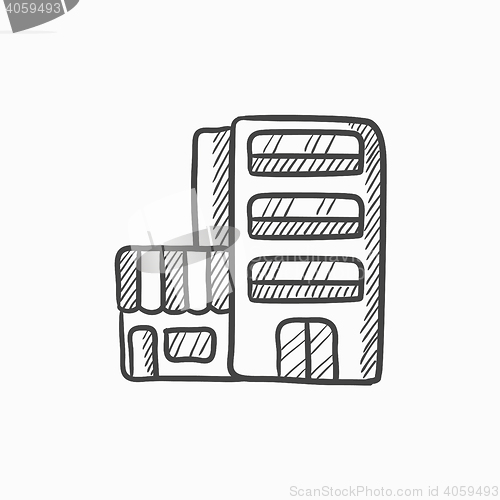 Image of Hotel building sketch icon.