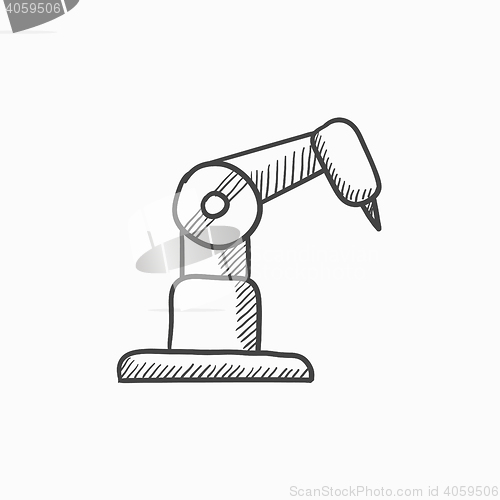 Image of Industrial mechanical robot arm sketch icon.