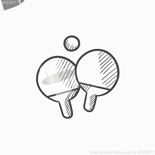 Image of Table tennis racket and ball sketch icon.