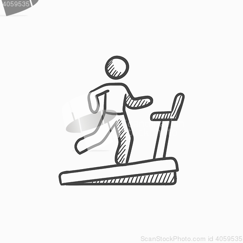 Image of Man running on treadmill sketch icon.