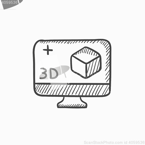 Image of Computer monitor with 3D box sketch icon.