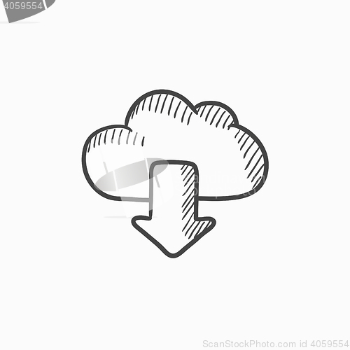 Image of Cloud with arrow down sketch icon.