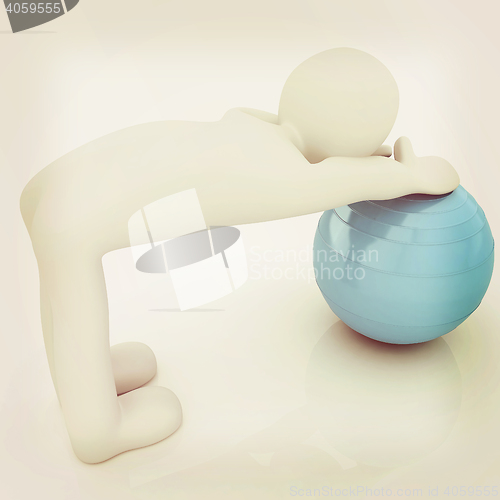 Image of 3d man exercising position on fitness ball. My biggest pilates s