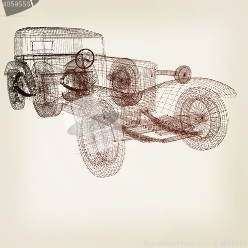 Image of 3d model retro car. 3D illustration. Vintage style.