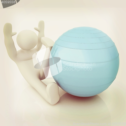 Image of 3d man exercising position on fitness ball. My biggest pilates s