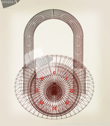 Image of pad lock . 3D illustration. Vintage style.