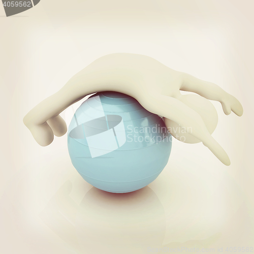 Image of 3d man exercising position on fitness ball. My biggest pilates s