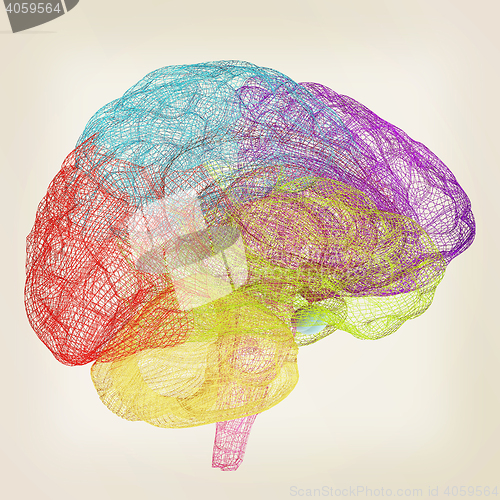 Image of Creative concept of the human brain. 3D illustration. Vintage st