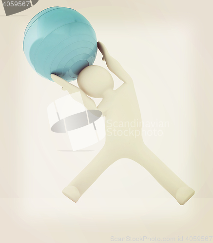 Image of 3d man exercising position on fitness ball. My biggest pilates s