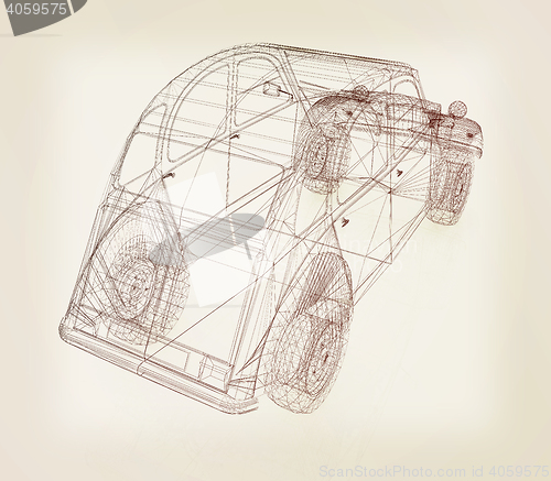 Image of 3d model retro car. 3D illustration. Vintage style.