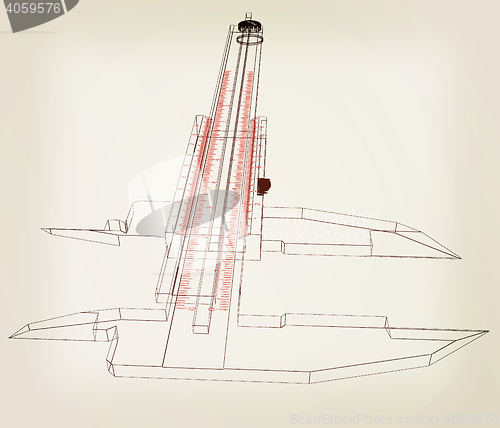 Image of Vernier caliper. 3D illustration. Vintage style.