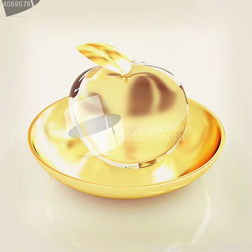 Image of Glass apple on a plate. 3D illustration. Vintage style.