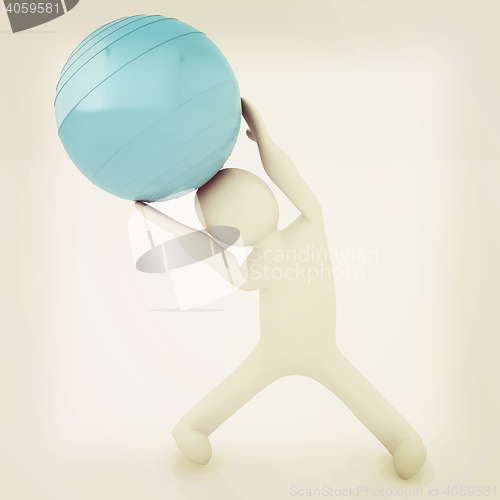 Image of 3d man exercising position on fitness ball. My biggest pilates s