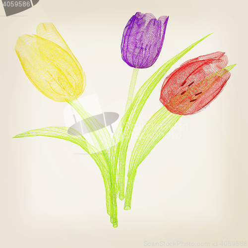 Image of Tulip flower. 3D illustration. Vintage style.
