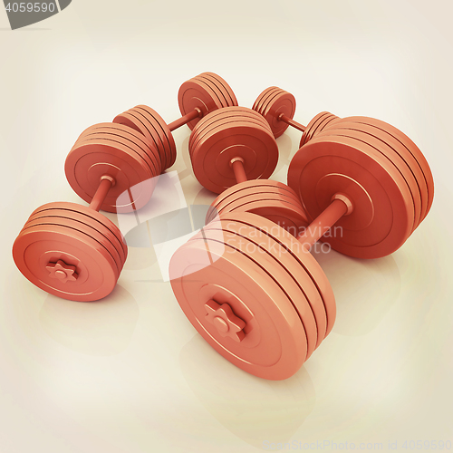 Image of Fitness dumbbells. 3D illustration. Vintage style.