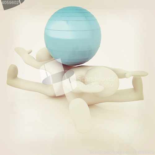 Image of 3d man exercising position on fitness ball. My biggest pilates s