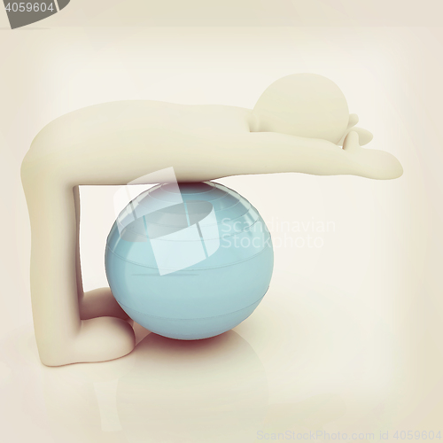 Image of 3d man exercising position on fitness ball. My biggest pilates s