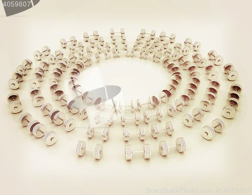 Image of Fitness dumbbells. 3D illustration. Vintage style.